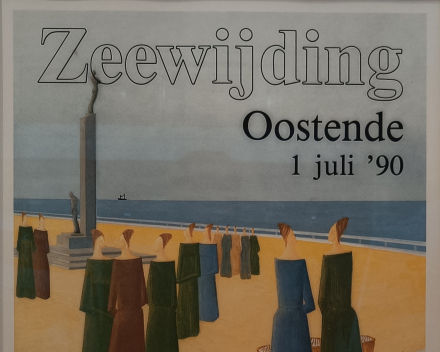 Zeewijding Oostende 1990, ingelijst (met ontspiegeld glas)  / prijs: €