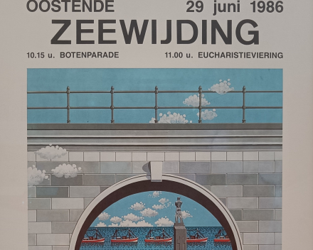 Zeewijding Oostende 1986, ingelijst (met ontspiegeld glas)  / prijs: €