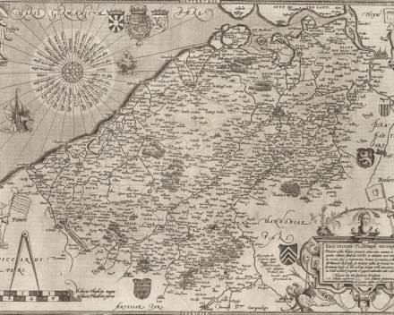 de enige andere - hier niet ingekleurde - eerste versie uit 1578 van Gerard de Jode's Vlaanderenkaartkaart die we vonden en die verkocht werd door een Engelse antiquair