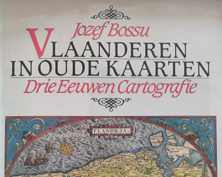 boek met op de cover de Vlaanderenkaart van Abraham Ortelius (die niet noord-georiënteerd is)
