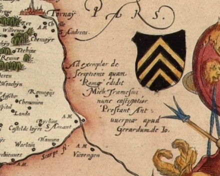 de precisering in de eerste versie uit 1578 van Gerard de Jode's Vlaanderenkaart dat die geïnspireerd was op de kaart van Tramesini en in Antwerpen gedrukt werd (detail van de kaart die Galerie Saint-Clair aanbiedt)